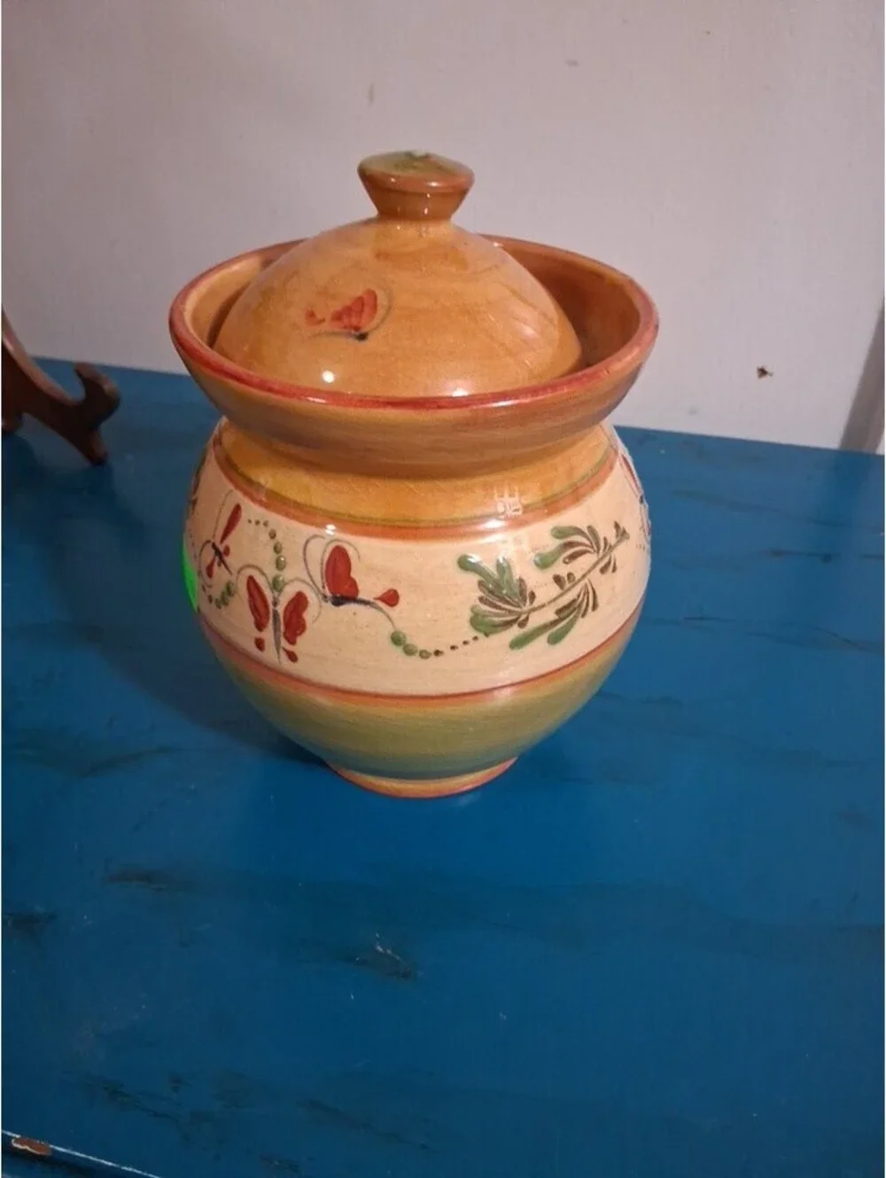 Hand-Painted Veronique Tichon Ceramic Lidded Jar